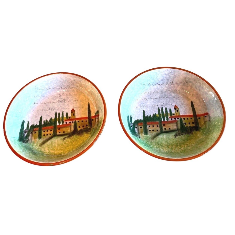 Williams-Sonoma PAYSAGE Hand Painted Ceramic Dip Bowls Mark Lacaze Set of 2 9in